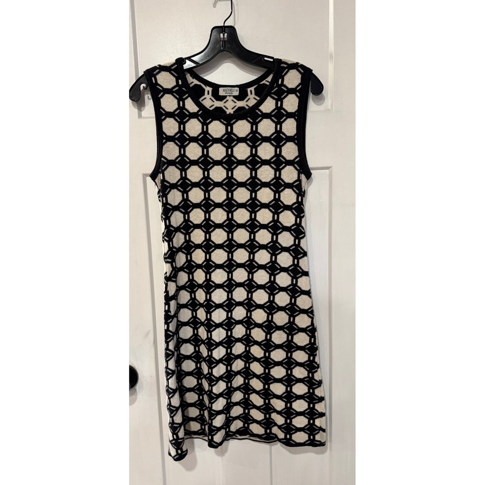 Marcia‎ Mello Butterfly Womens Black White Geometric Knit Sheath Dress Size M